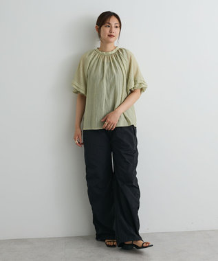 CRAFT STANDARD BOUTIQUE ストライプジャカードパフスリーブブラウス Light Khaki