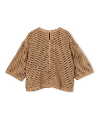 UNFILO クロシェレースニット ハーフスリーブ プルオーバー キャメル