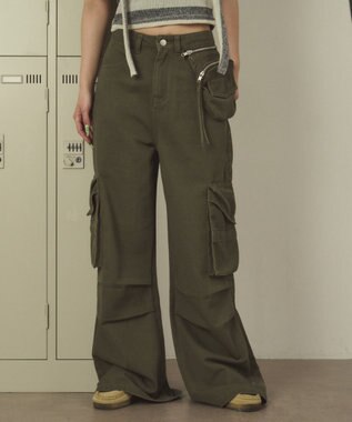 WEGO ポーチ付きウォッシュドカーゴパンツ カーキ