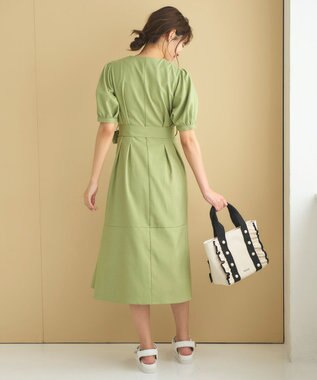 Feroux 【洗える】パフスリーブシャツ ワンピース グリーン系