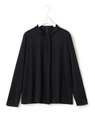 ICB L 【洗える】トリアセサテンスムース ボウタイ風プルオーバー ネイビー系