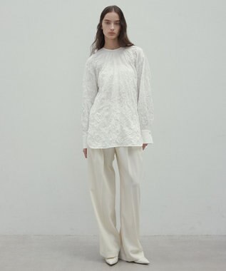 BEIGE， 【洗える】STEVIA / ウール混タックワイドパンツ Ecru