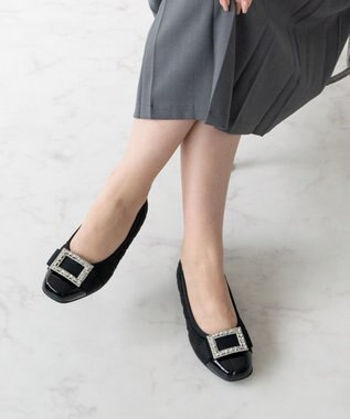 Bridget Birkin ＜3E＞【Bridget Birkin Walk】キルティングビジューリボンウォーキングパンプス ブラックスウェード