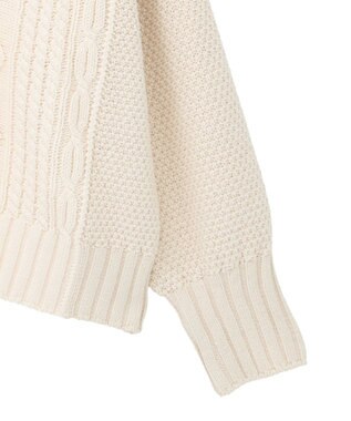 earth music&ecology 【洗濯機洗い可】アンチピリングC/Aパッチワークケーブルニット アイボリー