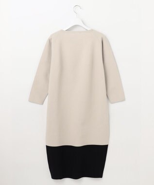 自由区 【洗える】ポリエステルホールガーメントニット ワンピース シャンパンベージュ×ブラック