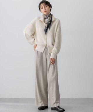 23区 L 【洗える】スパンコールバルキー ダブルジップ ニットブルゾン アイボリー系