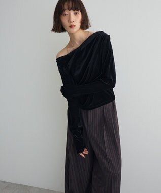 Green Parks シアーベロアオフショル長袖プルオーバー Black