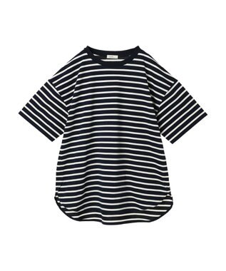 earth music&ecology ラウンドチュニックＴ Border Navy