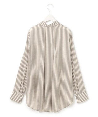 ICB L 【洗える】 キュプラローンストライプ シャツ オリーブストライプ系