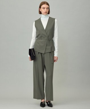 ICB L 【UVカット・洗える】ウール2WAYストレッチ Vネックベスト スモークグリーン系