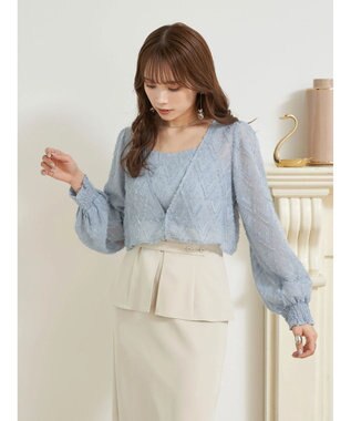 earth music&ecology ＳＥＴ２点カットジャカードカーディガン＋ビスチェ Sax
