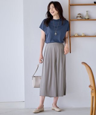 ANY 【UVケア/接触冷感】モックネックフレンチスリーブＴシャツ ネイビー