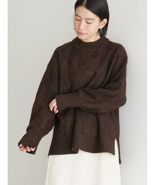 AMERICAN HOLIC Ｍｉｘヤーンモックネックケーブルニットプルオーバー Brown