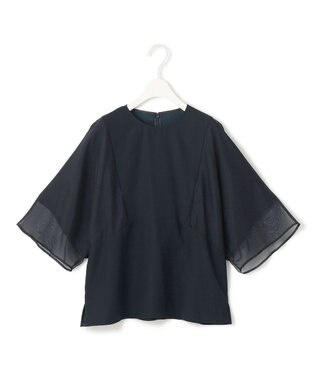 ICB 【UVケア・接触冷感・速乾・洗える】 FluidBackSatin  シアーコンビブラウス ネイビー系