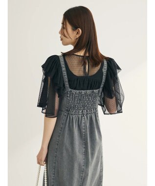 Green Parks ■ＥＳＣＡＲ　ドットチュールフレアヨークプルオーバー Black