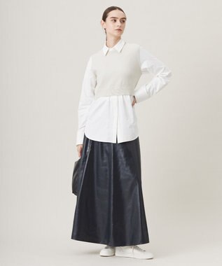 ICB L 【洗える】サテンワックスヴィンテージ フレアスカート ブラック系