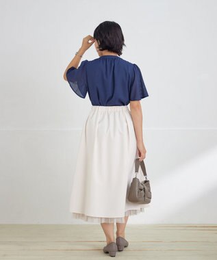 Tiaclasse 【セットアップ対応・洗える】シアーチェックブラウス ネイビー