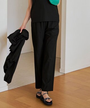 ICB L 【接触冷感・UVカット・速乾・洗える】マットスキューバ セミワイドパンツ ブラック系