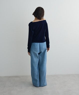 Green Parks シアーベロアオフショル長袖プルオーバー Navy