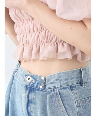 earth music&ecology パフスリーブシャーリングブラウス Pink Beige