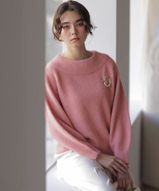 組曲 L へアリーヤーンボートネック ニット アプリコットピンク系