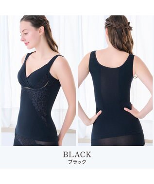 BRADELIS New York 【BRADELIS NewYork peace】綿混キャッチャーカップレースブラキャミ25 ノンワイヤー 補正下着 補整 カップ付き ブラトップ ボディシェイパー ブラック