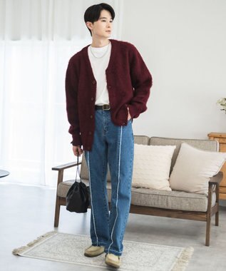 WEGO モヘアライクBIGカーディガン ワイン