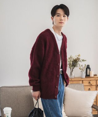 WEGO モヘアライクBIGカーディガン ワイン