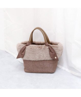 UNBILLION カシュカシュ cachecache / エコファーコンビリボントートバッグ ブラウン