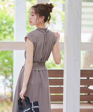 Tiaclasse 【洗える】麻調シャーリングハイネックワンピース モカ