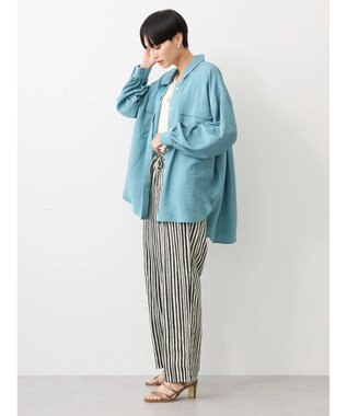 AMERICAN HOLIC 接触冷感Ｗポケット袖タックシャツチュニック Sax