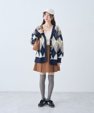 earth music&ecology ループ編みアーガイルカーディガン Navy