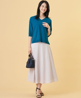 J.PRESS LADIES L 【2WAY・シーンレスに活躍】SCARF KNIT Vネック ニット ブルーグリーン×ネイビースカーフ系