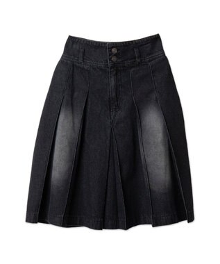 WEGO ヴィンテージウォッシュデニムプリーツミドルスカート ブラック