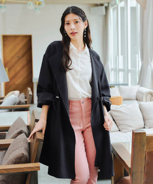 Tiaclasse 【洗える】パフスリーブ着流しコート チャコールグレー