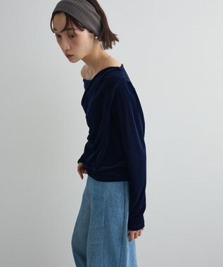 Green Parks シアーベロアオフショル長袖プルオーバー Navy