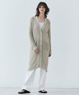 BEIGE， 【洗える】OPTICAL / ペーパーヤーンVネックロングカーディガン Flax