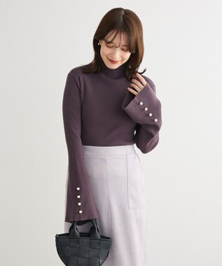 Green Parks ・ｓｗｉｎｇ　ｂｙ　袖パールボタンフレアリブニット Charcoal Gray
