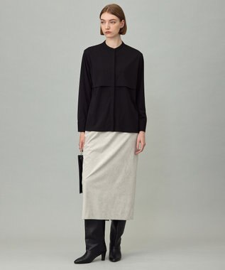 ICB 【洗える】イージージョーゼット バンドカラーカットソー ブラック系