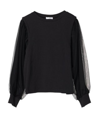 Green Parks 袖チュールドッキングリブプルオーバー Black