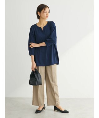 Green Parks バー付き７分袖ブラウソー Navy