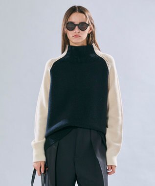 BEIGE， RULE / ウールカシミヤバイカラーハイネックニット Black × Off