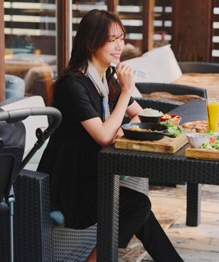 Tiaclasse 【新色追加・洗える】サイドプリーツチュニックブラウス ブラック