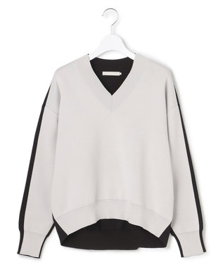 ICB 【先行予約】 コットンポリエステルスムース Vネックニット トープ×ブラック