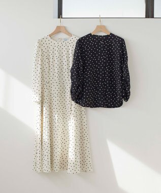 組曲 ドットジョーゼットプリント ワンピース アイボリー系5