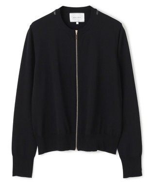 BEIGE， 【洗える】NADIA / レザーラインジップカーディガン Black