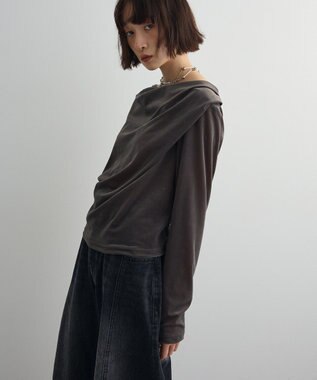 Green Parks シアーベロアオフショル長袖プルオーバー Gray