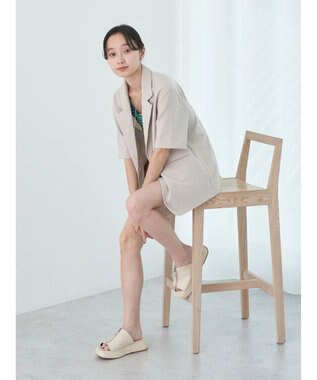 earth music&ecology リネンライク５分袖ジャケット Beige