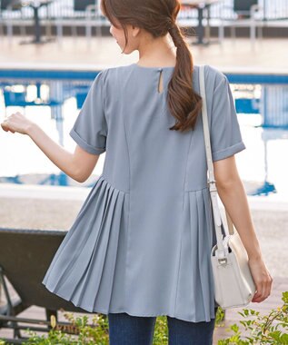 Tiaclasse 【新色追加・洗える】サイドプリーツチュニックブラウス サックス