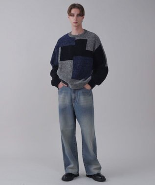WEGO 【ユニセックス着用ITEM】ベロアモールカラーブロックプルオーバー グレー